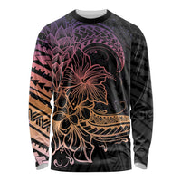 Floral Polynesian Hibiscus Tattoo Long Sleeve Shirt Peach Gradient Style