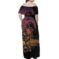 Floral Polynesian Hibiscus Tattoo Off Shoulder Maxi Dress Peach Gradient Style LT9 - Polynesian Pride