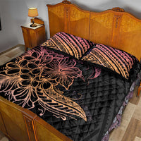 Floral Polynesian Hibiscus Tattoo Quilt Bed Set Peach Gradient Style