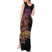 Floral Polynesian Hibiscus Tattoo Tank Maxi Dress Peach Gradient Style