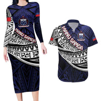Custom Samoa Rugby Pacific Couples Matching Long Sleeve Bodycon Dress and Hawaiian Shirt Samoan Warrior Tribal Pattern