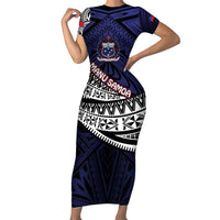 Custom Samoa Rugby Pacific Family Matching Short Sleeve Bodycon Dress and Hawaiian Shirt Samoan Warrior Tribal Pattern