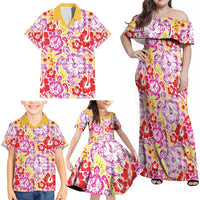 Palaka with Honu and Hibiscus Family Matching Off Shoulder Maxi Dress and Hawaiian Shirt Hawaiian Heritage Spirit - Polynesian Pride