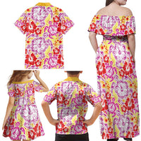 Palaka with Honu and Hibiscus Family Matching Off Shoulder Maxi Dress and Hawaiian Shirt Hawaiian Heritage Spirit - Polynesian Pride