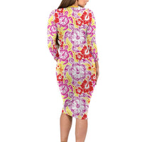 Palaka with Honu and Hibiscus Long Sleeve Bodycon Dress Hawaiian Heritage Spirit LT9 - Polynesian Pride