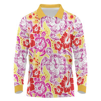 Palaka with Honu and Hibiscus Long Sleeve Polo Shirt Hawaiian Heritage Spirit - Polynesian Pride