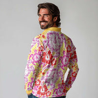 Palaka with Honu and Hibiscus Long Sleeve Polo Shirt Hawaiian Heritage Spirit - Polynesian Pride