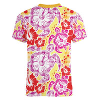 Palaka with Honu and Hibiscus Women V-Neck T-Shirt Hawaiian Heritage Spirit LT9 - Polynesian Pride