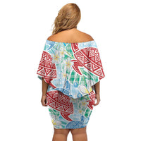 Palaka with Honu and Plumeria Family Matching Off Shoulder Short Dress and Hawaiian Shirt Hawaiian Heritage Spirit - Polynesian Pride