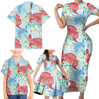 Palaka with Honu and Plumeria Family Matching Short Sleeve Bodycon Dress and Hawaiian Shirt Hawaiian Heritage Spirit - Polynesian Pride