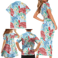Palaka with Honu and Plumeria Family Matching Short Sleeve Bodycon Dress and Hawaiian Shirt Hawaiian Heritage Spirit - Polynesian Pride