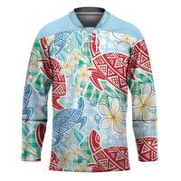 Palaka with Honu and Plumeria Hockey Jersey Hawaiian Heritage Spirit LT9 Unisex Blue - Polynesian Pride