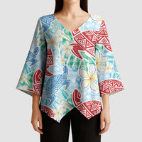 Palaka with Honu and Plumeria Kimono Sleeve Blouse Hawaiian Heritage Spirit - Polynesian Pride