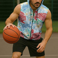 Palaka with Honu and Plumeria Sleeveless Zip Hoodie Hawaiian Heritage Spirit LT9 - Polynesian Pride