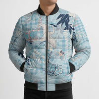 Blue Palaka Crane and Flowers Bomber Puffer Jacket Japan Heritage Spirit - Polynesian Pride