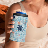 Blue Palaka Crane and Flowers 4 in 1 Can Cooler Tumbler Japan Heritage Spirit - Polynesian Pride