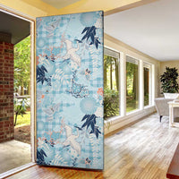 Blue Palaka Crane and Flowers Door Cover Japan Heritage Spirit - Polynesian Pride