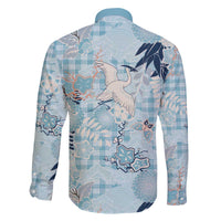Blue Palaka Crane and Flowers Family Matching Off The Shoulder Long Sleeve Dress and Hawaiian Shirt Japan Heritage Spirit - Polynesian Pride
