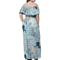 Blue Palaka Crane and Flowers Family Matching Off Shoulder Maxi Dress and Hawaiian Shirt Japan Heritage Spirit - Polynesian Pride