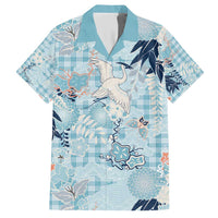 Blue Palaka Crane and Flowers Family Matching Short Sleeve Bodycon Dress and Hawaiian Shirt Japan Heritage Spirit - Polynesian Pride