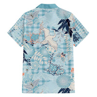 Blue Palaka Crane and Flowers Family Matching Short Sleeve Bodycon Dress and Hawaiian Shirt Japan Heritage Spirit - Polynesian Pride