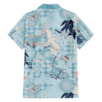 Blue Palaka Crane and Flowers Family Matching Summer Maxi Dress and Hawaiian Shirt Japan Heritage Spirit - Polynesian Pride