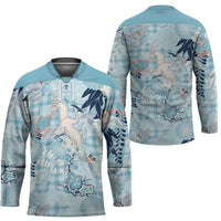 Blue Palaka Crane and Flowers Hockey Jersey Japan Heritage Spirit - Polynesian Pride
