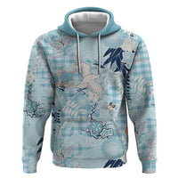 Blue Palaka Crane and Flowers Hoodie Japan Heritage Spirit - Polynesian Pride