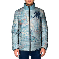 Blue Palaka Crane and Flowers Padded Jacket Japan Heritage Spirit - Polynesian Pride