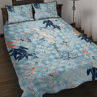 Blue Palaka Crane and Flowers Quilt Bed Set Japan Heritage Spirit - Polynesian Pride