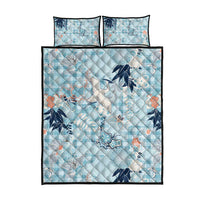 Blue Palaka Crane and Flowers Quilt Bed Set Japan Heritage Spirit - Polynesian Pride