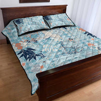 Blue Palaka Crane and Flowers Quilt Bed Set Japan Heritage Spirit - Polynesian Pride
