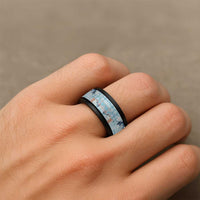 Blue Palaka Crane and Flowers Spinner Ring Japan Heritage Spirit - Polynesian Pride