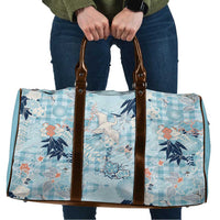 Blue Palaka Crane and Flowers Travel Bag Japan Heritage Spirit - Polynesian Pride