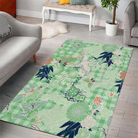Green Palaka Crane and Flowers Area Rug Japan Heritage Spirit - Polynesian Pride