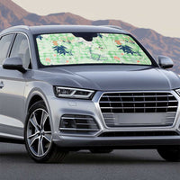 Green Palaka Crane and Flowers Auto Sun Shade Japan Heritage Spirit - Polynesian Pride