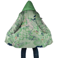 Green Palaka Crane and Flowers Cloak Japan Heritage Spirit - Polynesian Pride