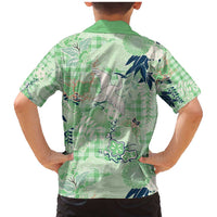 Green Palaka Crane and Flowers Family Matching Mermaid Dress and Hawaiian Shirt Japan Heritage Spirit - Polynesian Pride