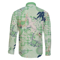 Green Palaka Crane and Flowers Family Matching Puletasi and Hawaiian Shirt Japan Heritage Spirit - Polynesian Pride