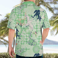Green Palaka Crane and Flowers Hawaiian Shirt Japan Heritage Spirit - Polynesian Pride