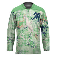 Green Palaka Crane and Flowers Hockey Jersey Japan Heritage Spirit LT9 Unisex Green - Polynesian Pride