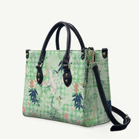 Green Palaka Crane and Flowers Leather Bag Japan Heritage Spirit - Polynesian Pride