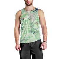 Green Palaka Crane and Flowers Men Tank Top Japan Heritage Spirit - Polynesian Pride