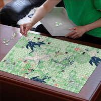 Green Palaka Crane and Flowers Puzzle Japan Heritage Spirit - Polynesian Pride