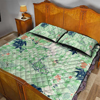 Green Palaka Crane and Flowers Quilt Bed Set Japan Heritage Spirit - Polynesian Pride