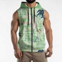 Green Palaka Crane and Flowers Sleeveless Zip Hoodie Japan Heritage Spirit LT9 - Polynesian Pride