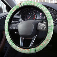 Green Palaka Crane and Flowers Steering Wheel Cover Japan Heritage Spirit LT9 - Polynesian Pride