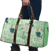 Green Palaka Crane and Flowers Travel Bag Japan Heritage Spirit - Polynesian Pride