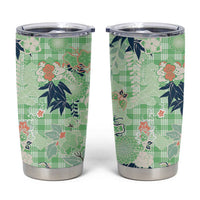 Green Palaka Crane and Flowers Tumbler Cup Japan Heritage Spirit - Polynesian Pride