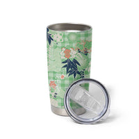 Green Palaka Crane and Flowers Tumbler Cup Japan Heritage Spirit - Polynesian Pride